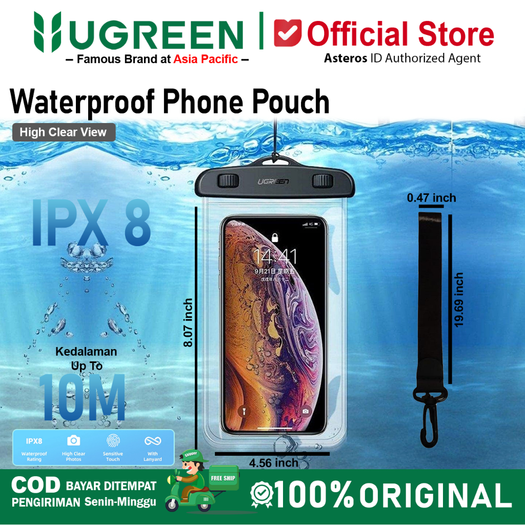 UGREEN Waterproof Case HP Sarung Pelindung HP Anti Air Multifungsi