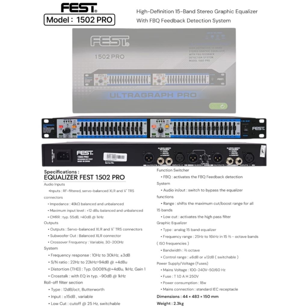 EQUALIZER FEST 1502 PRO FBQ FEEDBACK DETECTION EQUALIZER FEST 1502 PRO