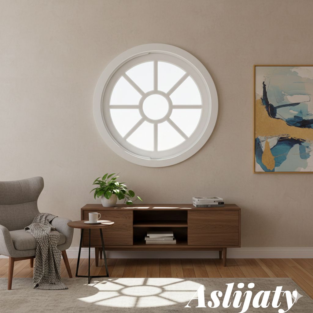 KS8_70 cm kusen jendela kayu jati Jepara bulat putar  clasic