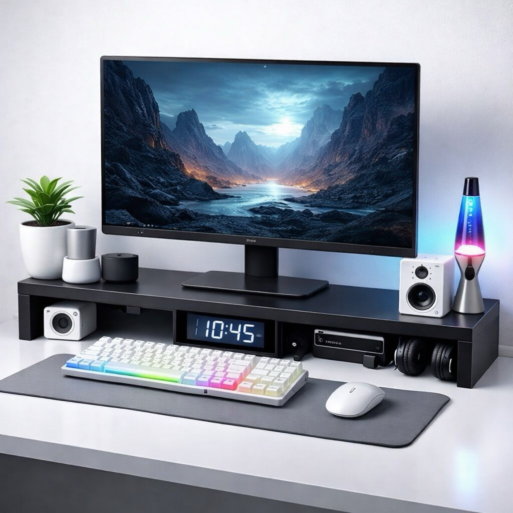 Stand monitor kayu minimalis | Dudukan Monitor PC Laptop | Meja monitor serbaguna modern