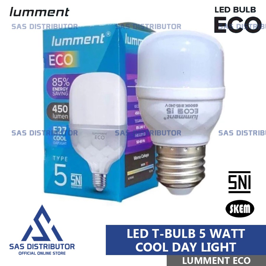Lumment Eco Lampu LED 5 Watt / Led 5W Cahaya Putih / Bohlam LED T-Bulb 5 Wat SNI / Lampu Murah