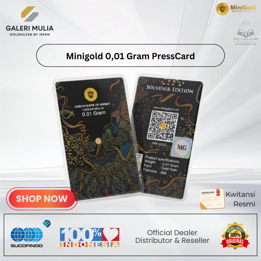 Logam Mulia 24 Karat Emas MiniGold 0.01 Gram Emas / Minigold 0.01 Gram Emas Paling Murah