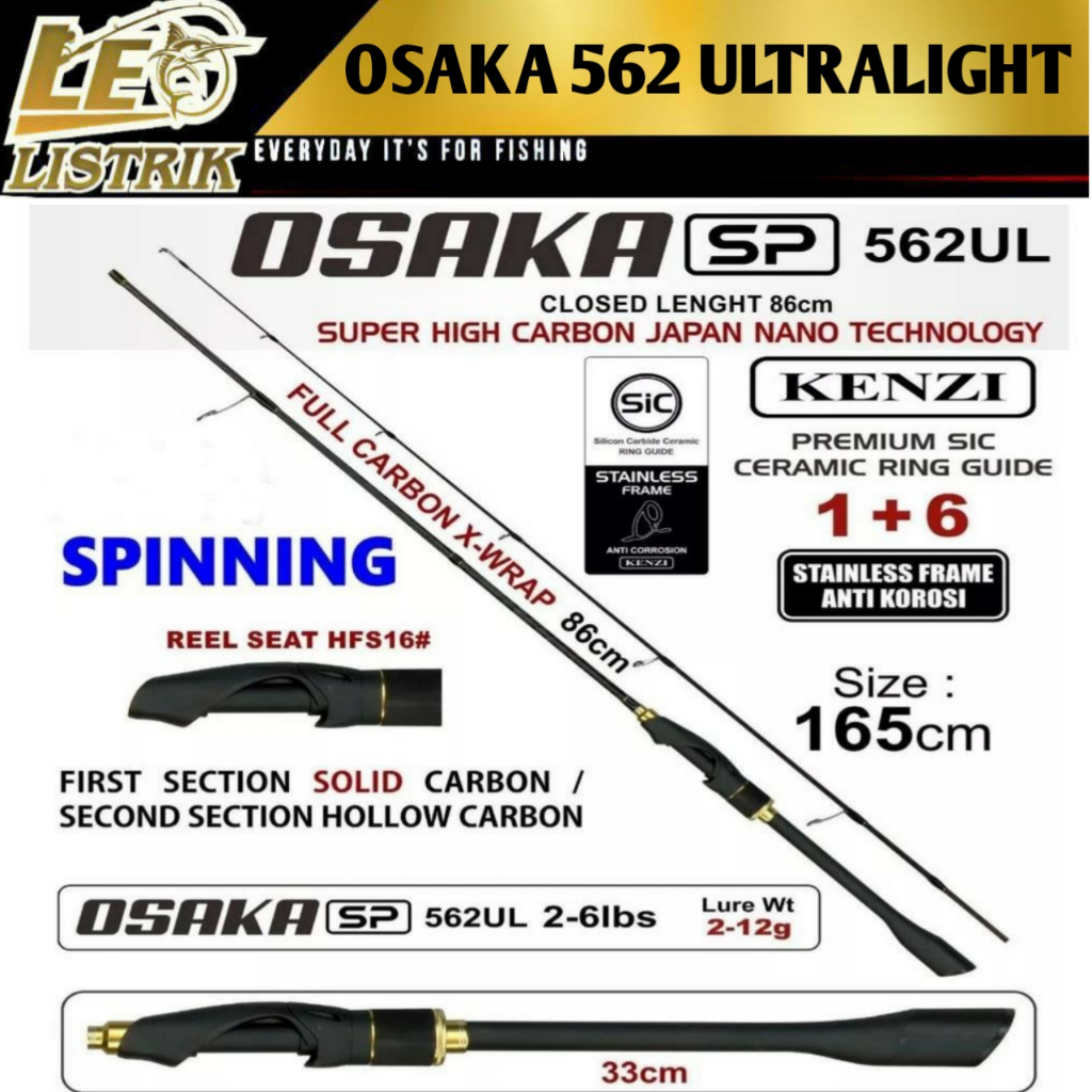 JORAN KENZI OSAKA 562 UL | Full Carbon X-Wrap | Solid Carbon | SiC Guide Anti Korosi 2-6lbs 4-10lbs 