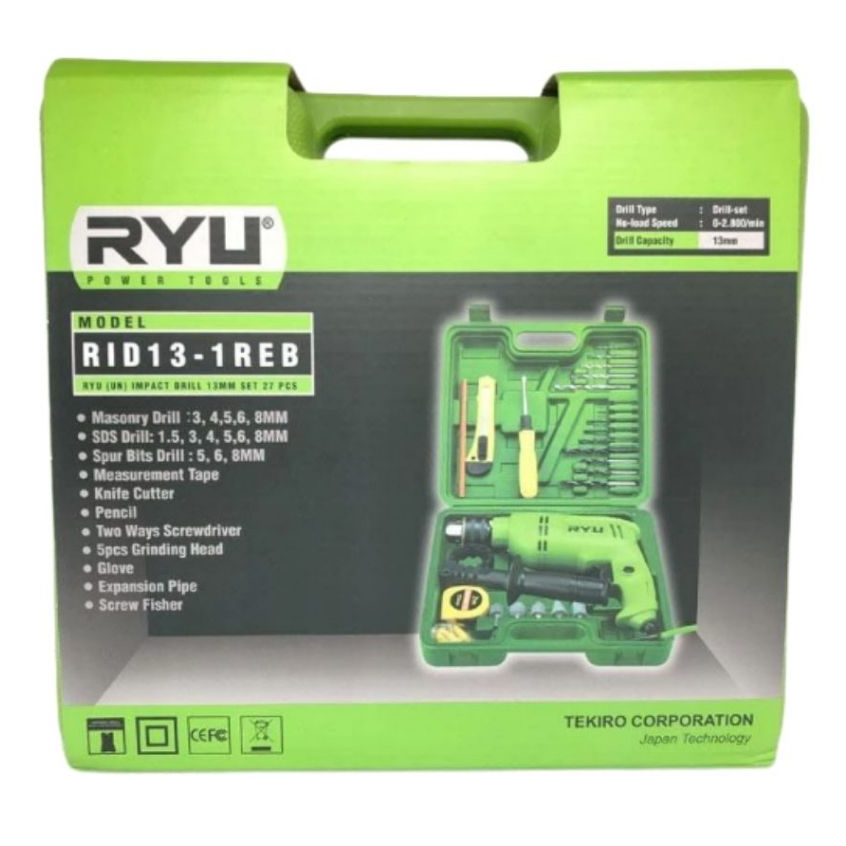 RYU Impact Drill 13 Mm Set 27 Pcs - Mesin Bor Set RYU 13 Mm