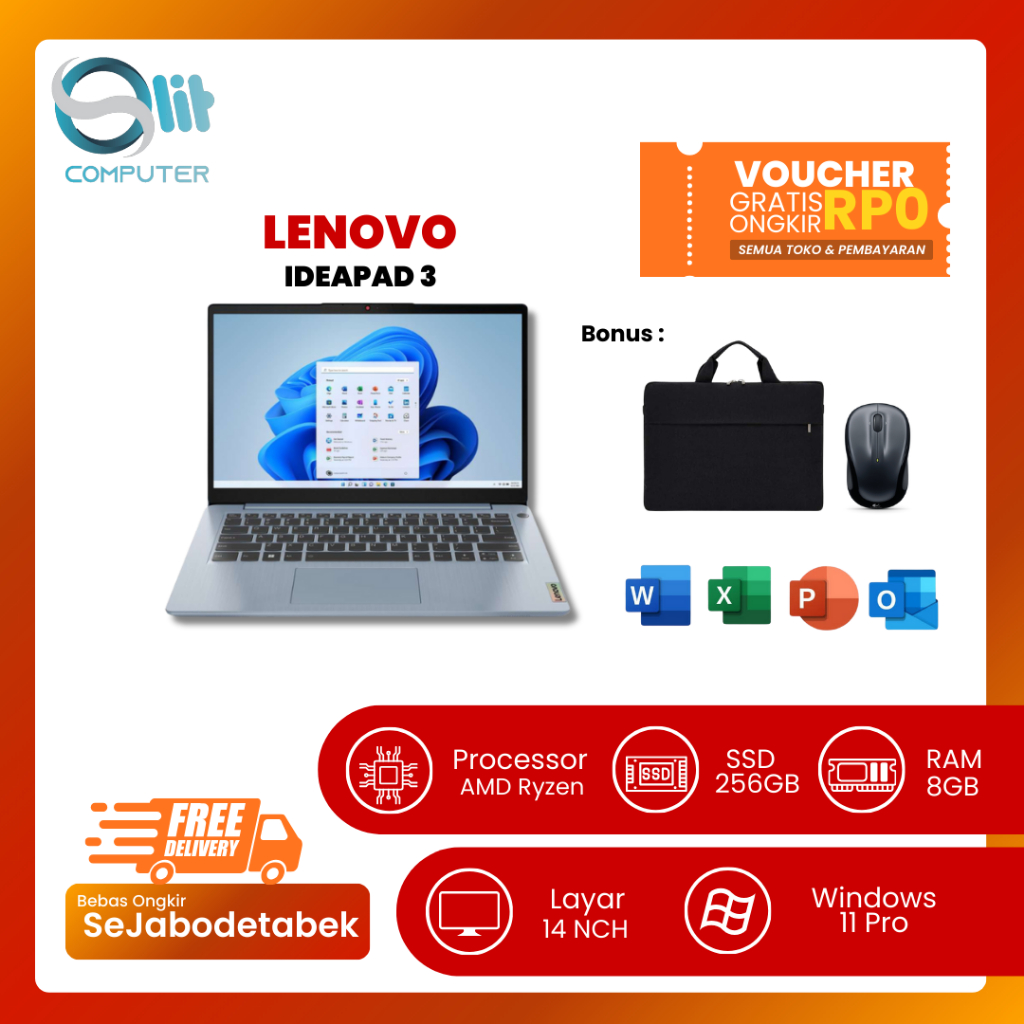 Lenovo IdeaPad 3 | Ryzen 5 4500U | RAM 8GB | SSD 256GB | FHD | Bonus Mouse