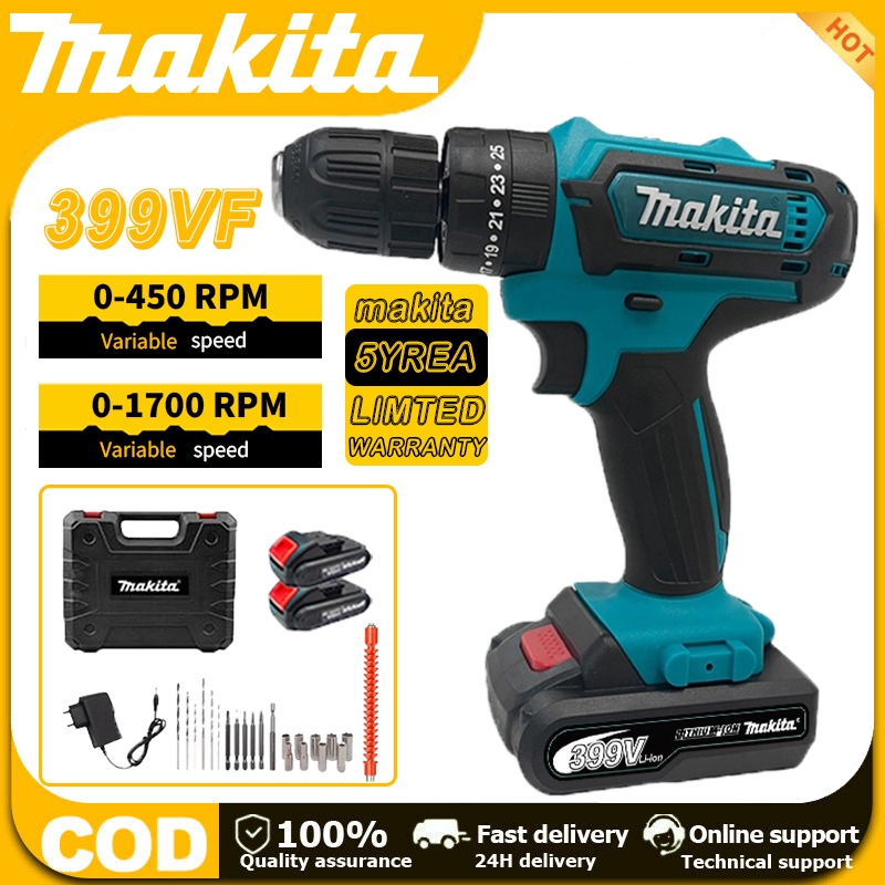 MAKITA Mesin bor 2baterai 299V cas10mm bor listrik murah bor tangan baterai besi tembok Beton kayu C