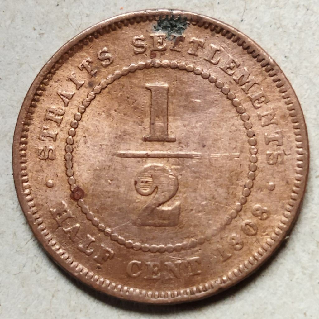 Koin straits settlements half 1/2 cent 1908