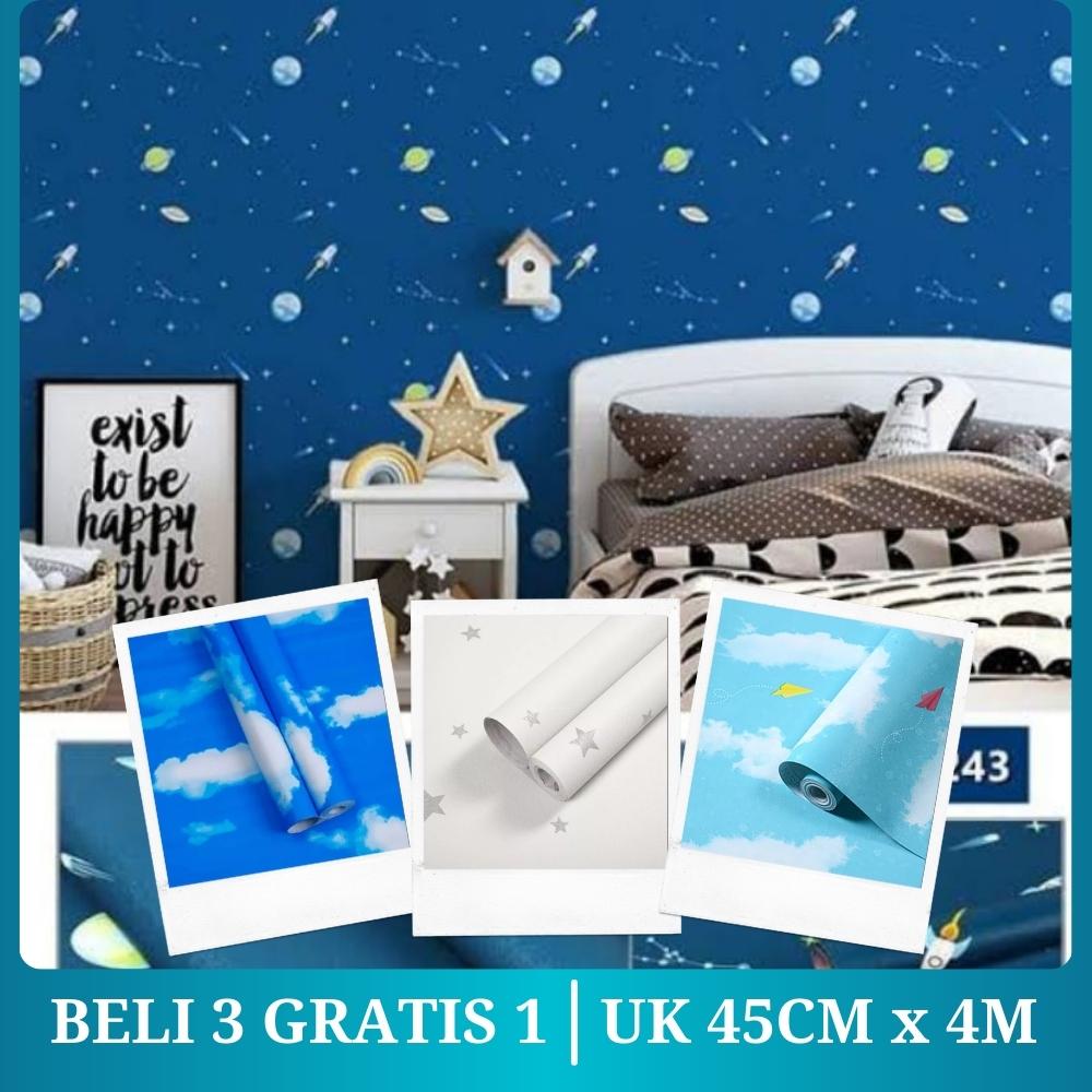 Wallpaper Sticker Dinding Plafon Kamar Tidur Anak Cowok Walpaper Motif Langit Bintang KOMBO HEMAT