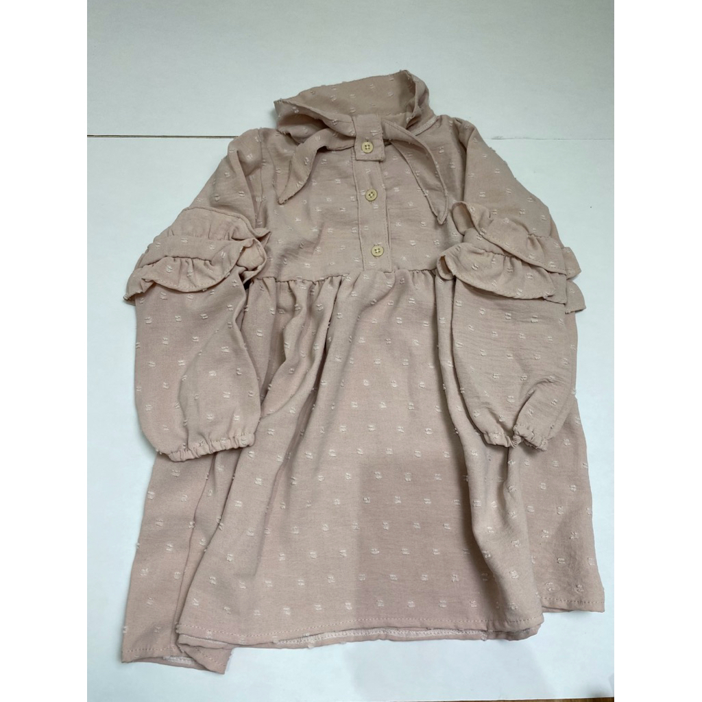 gamis dress anak perempuan lucu motif kecil warna cream usia 3-6 tahun