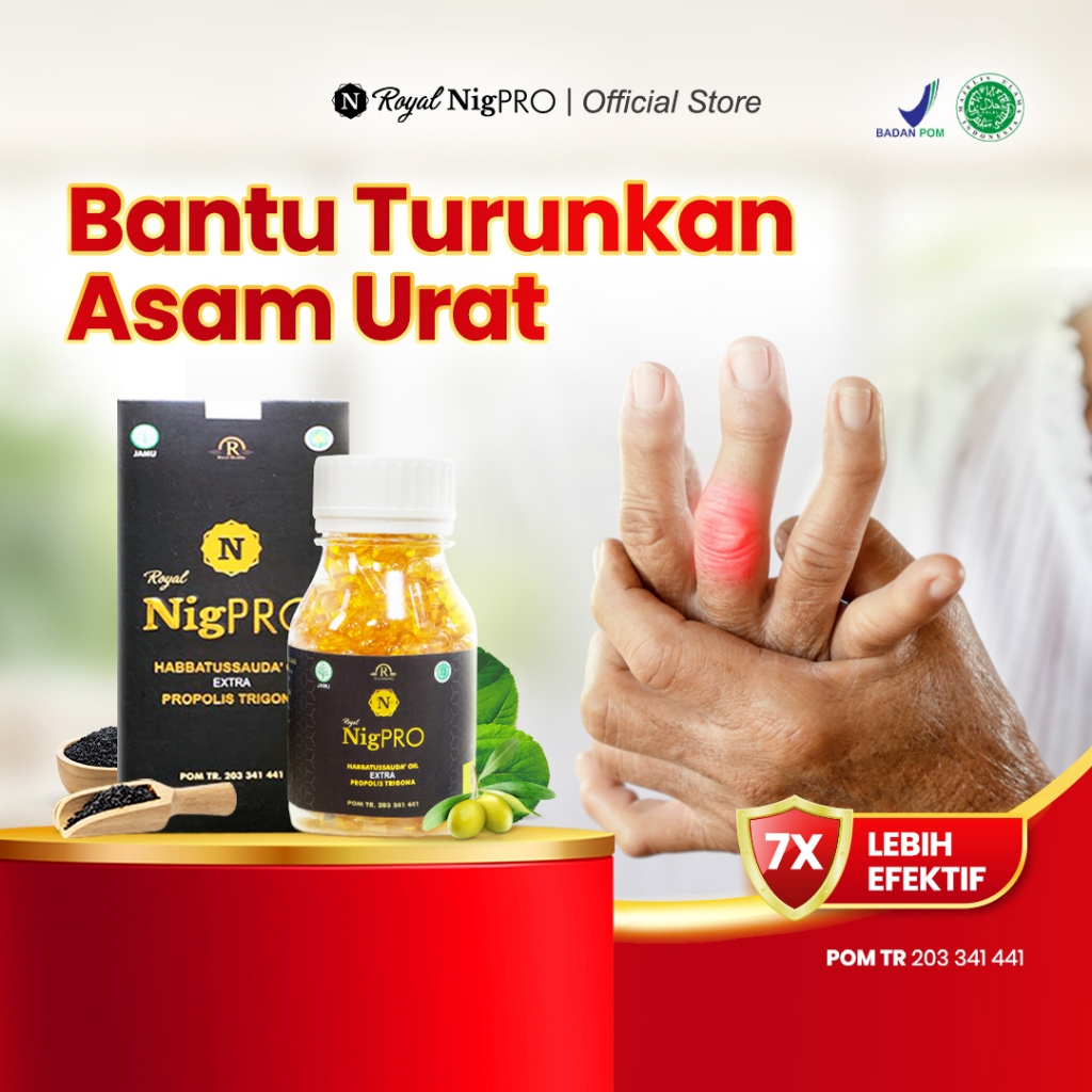 Suplemen Herbal Asam Urat | Habbatussauda & Extra Propolis | Royal NigPRO | Royal NigPRO Isi 100 & 2