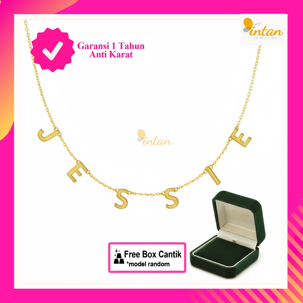 Kalung Nama Rumbai Initialink Necklace Huruf Pisah Custom Titanium Inisial Lapis Emas Silver Prilly