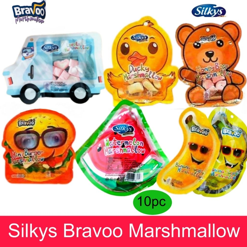 Silkys Bravoo marshmallow rasa buah bebek semangka burger pisang isei 10pc