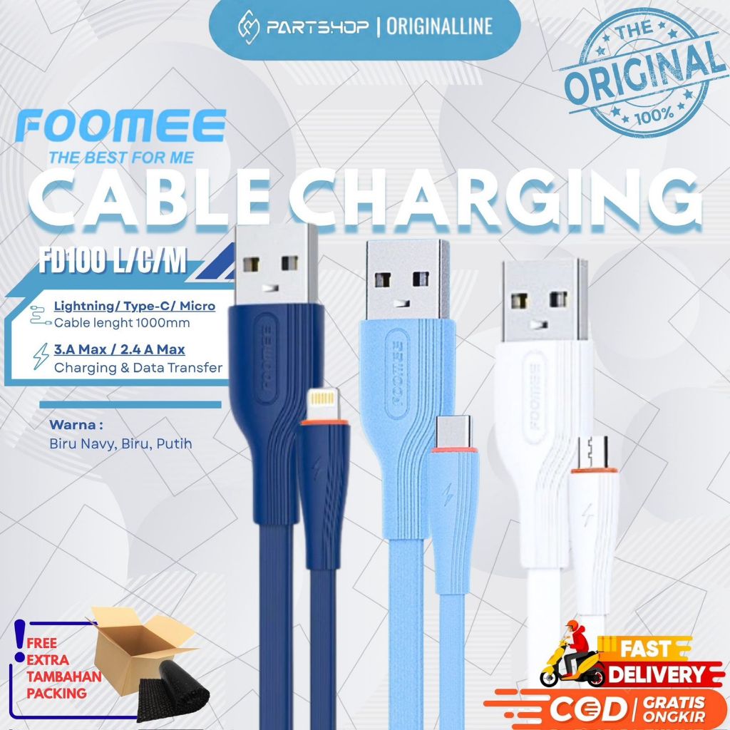 Foomee FD100 Kabel Data Fast Charging Type C 3A Lightning Micro 2.4A Max 1M FD100-C FD100-L FD100-M