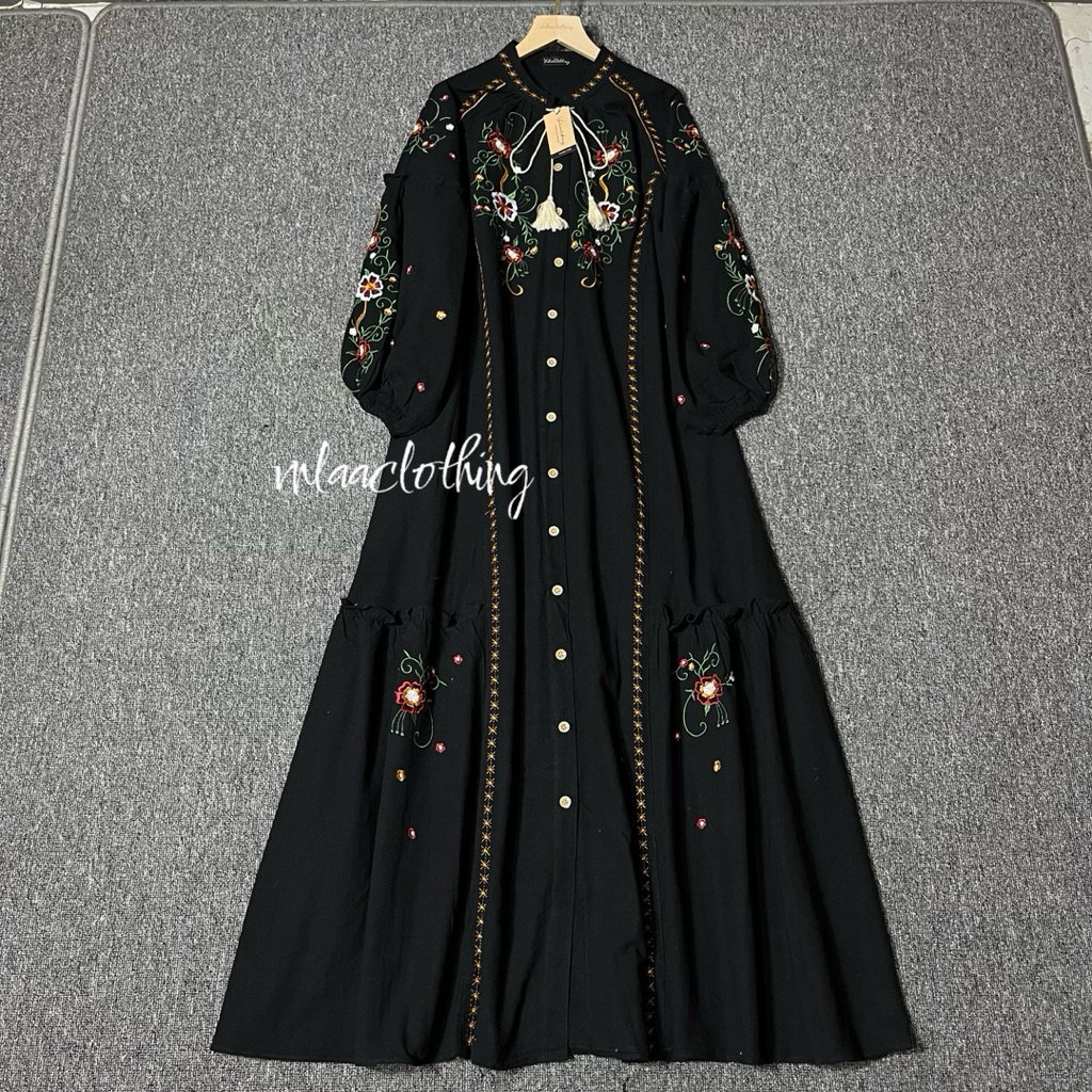 MEDINA  Dress Cotton Linen Bordir / Dress Linen bordir lebaran 2026 / Dress Linen Angel premium