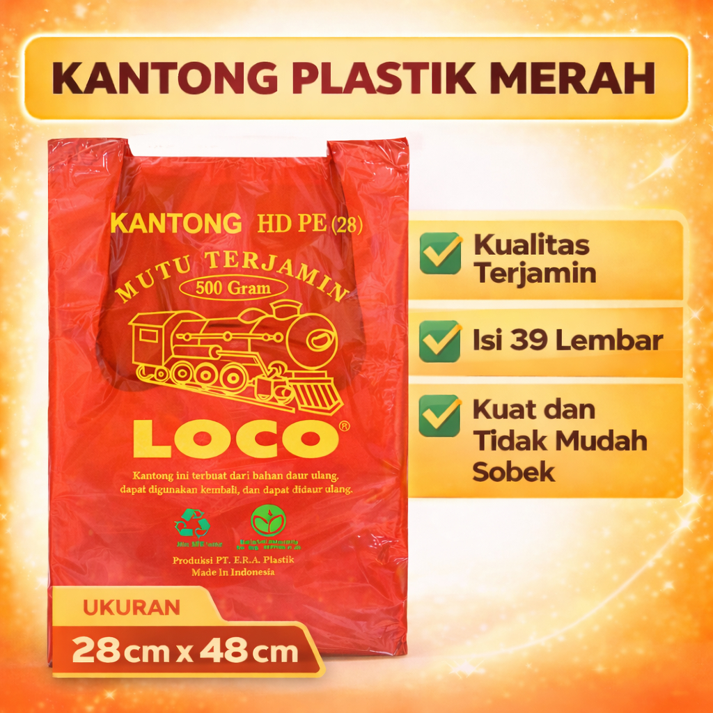 Kantong Plastik Kresek Warna Merah Plastik Loco Tebal  Uk 28 x 48