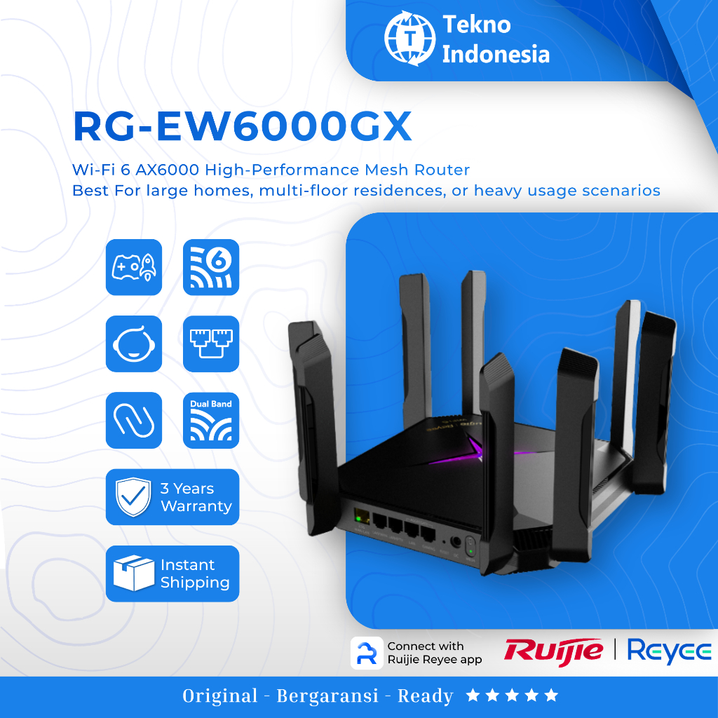 Ruijie Router Mesh Wi-Fi 6 RG-EW6000GX 6000M dengan Port 2.5G