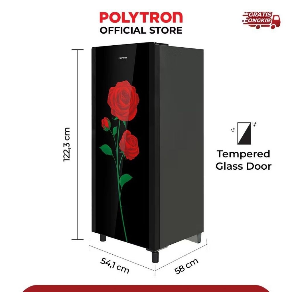 POLYTRON Kulkas 1 Pintu Belleza Varia 180 liter PRA 18CRX - hitam
