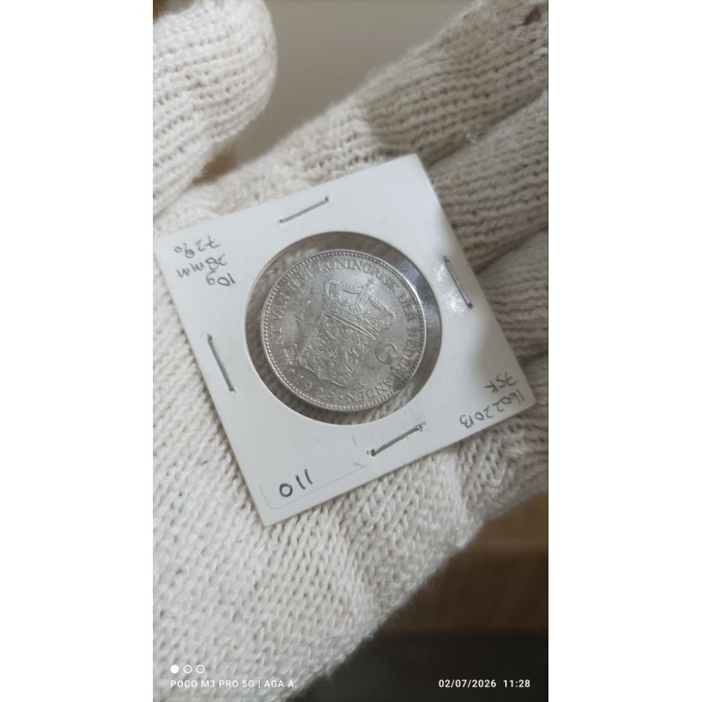 Koin Perak / Silver 72% - 1 Gulden - Wilhelmina - Netherlands East Indies -1929