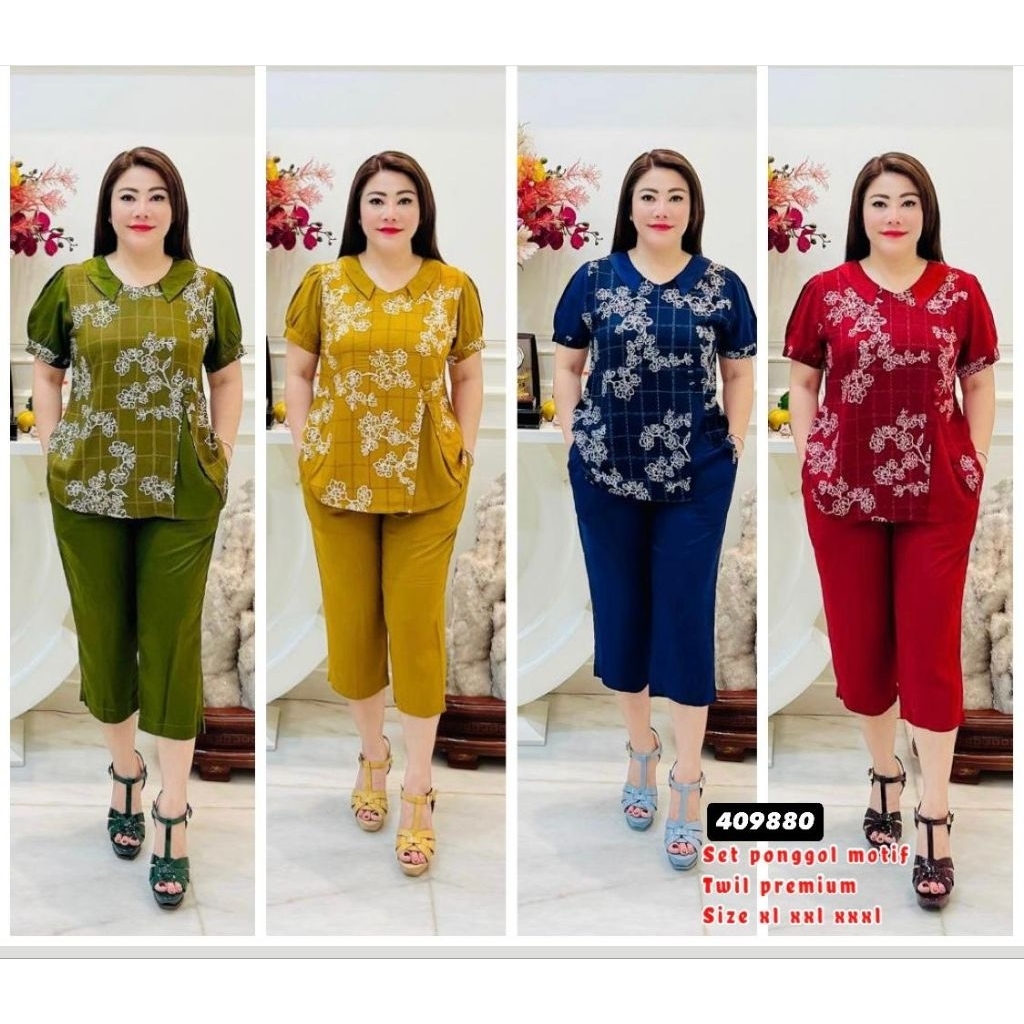 setelan ponggol rayon twill.Set rayon twill bunga