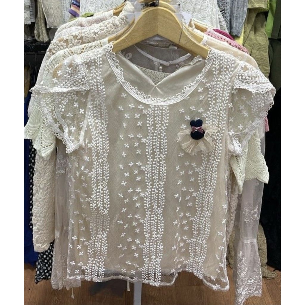 blouse top brokat lace bordir tile premium korean style