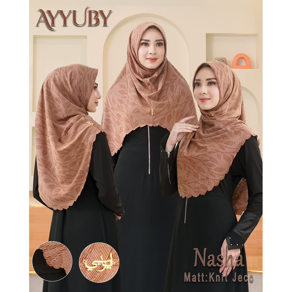 Hijab m Instan Nasha Laser Pet Malay Knit Motif Original Ayyuby
