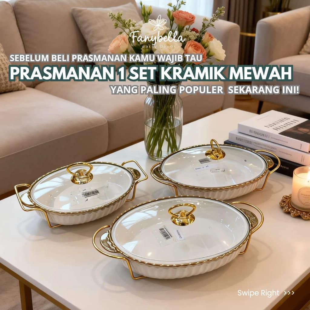 KERAMIK DAPUR PRASMANAN OVAL PUTIH GOLD IMPORT