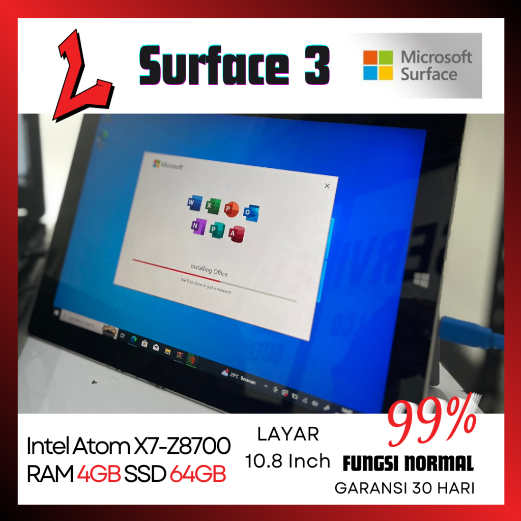 Laptop Tablet 2 in 1 Second Seken Surface 3 Atom X7 / ThinkPad X1 Tablet Gen 3 Core i5 RAM 4GB 8GB S