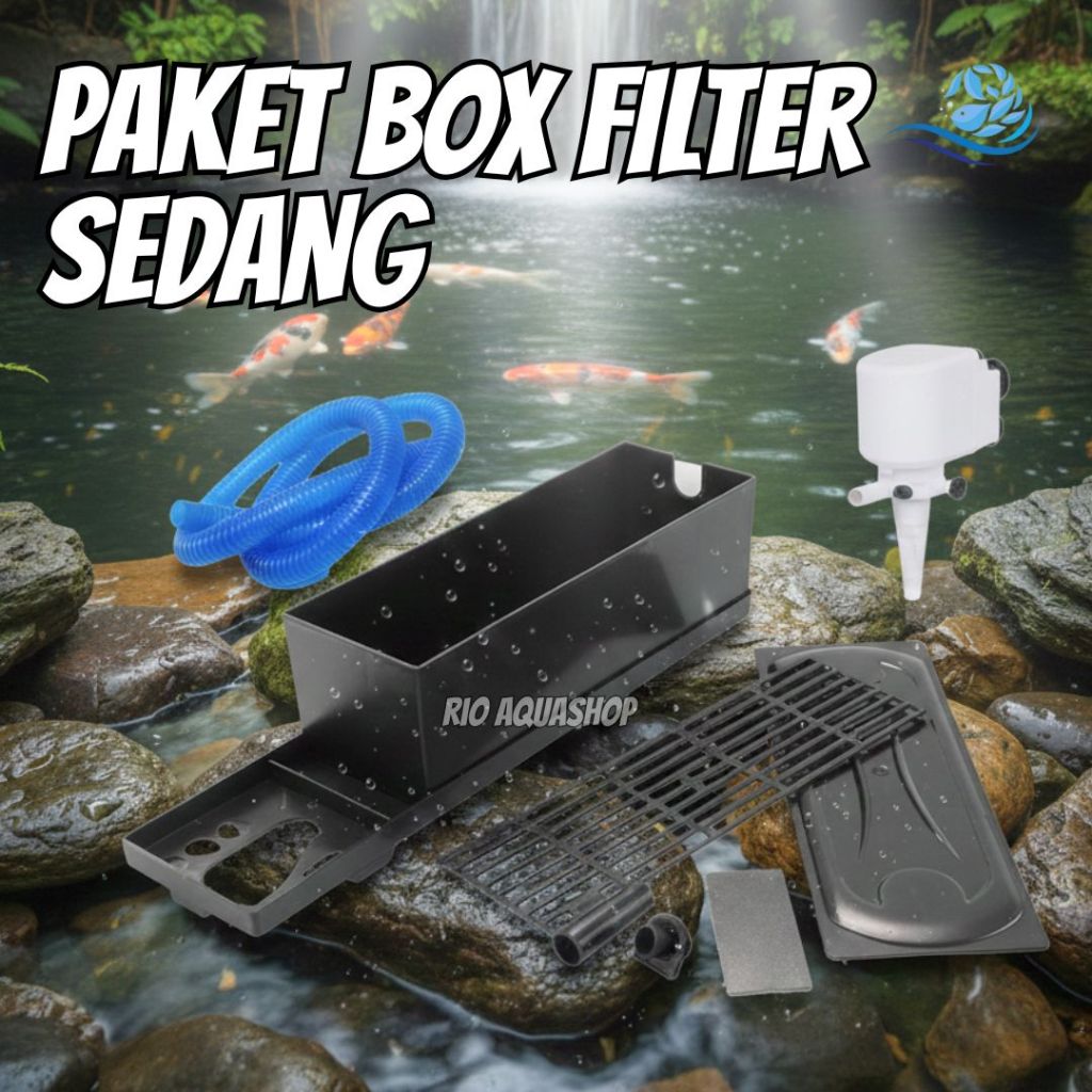 Paket Lengkap Box Filter Aquarium Sedang + Pompa Air 1200 + Selang Spiral