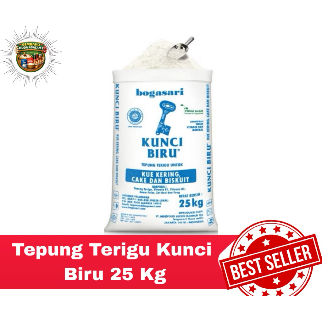 Tepung Terigu kunci Biru 25 Kg / Tepung Terigu Bogasari kunci Biru 25 kg
