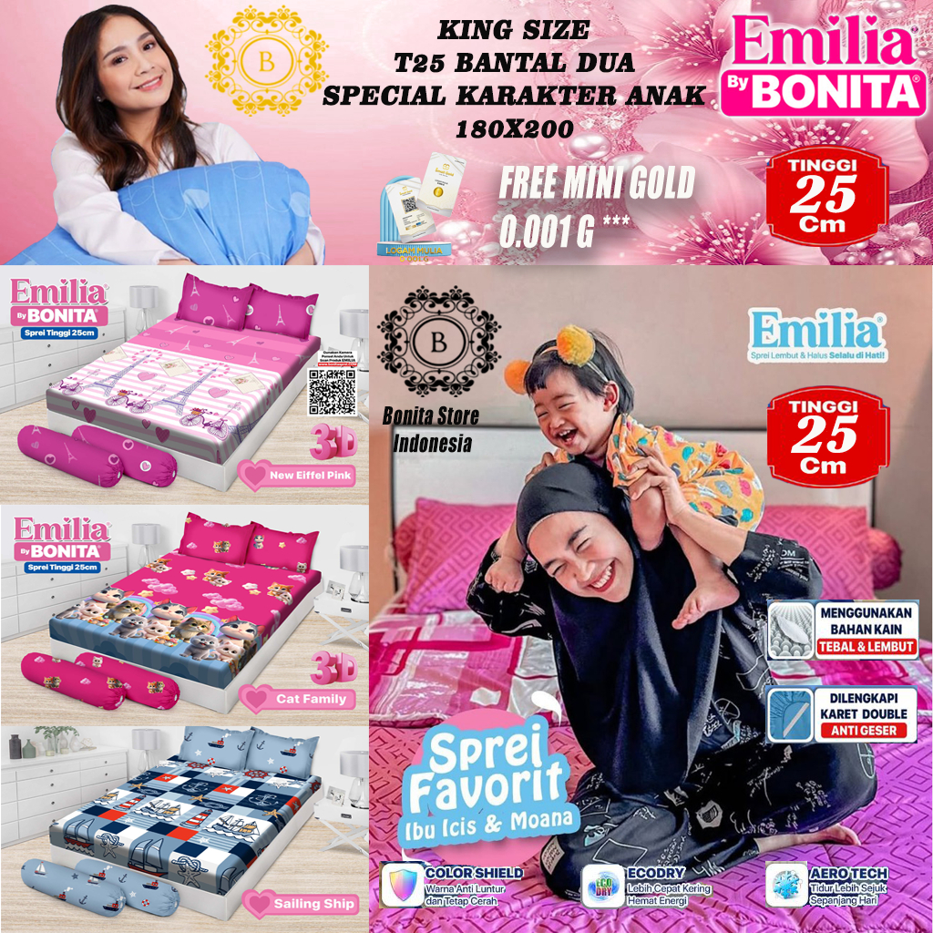 Sprei Bonita Emilia Karakter Edisi Anak King Size 180x200 T25 6 Kaki – Micotex Ori Bantal 2 Official