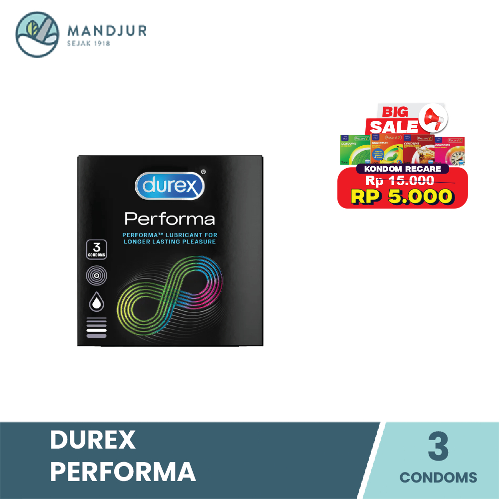 Kondom Durex Performa Kondom Tahan Lama Kondom Aman Pria Isi 3 - Kondom dengan Benzocaine