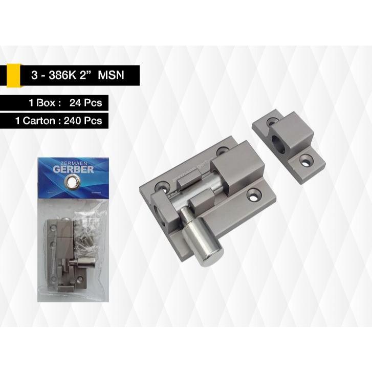 GERBER 3-386K/2 Gerendel Grendel Slot Selot Kunci Pintu Jendela Alumunium Solid 2 Inch Barrel Bolt 2
