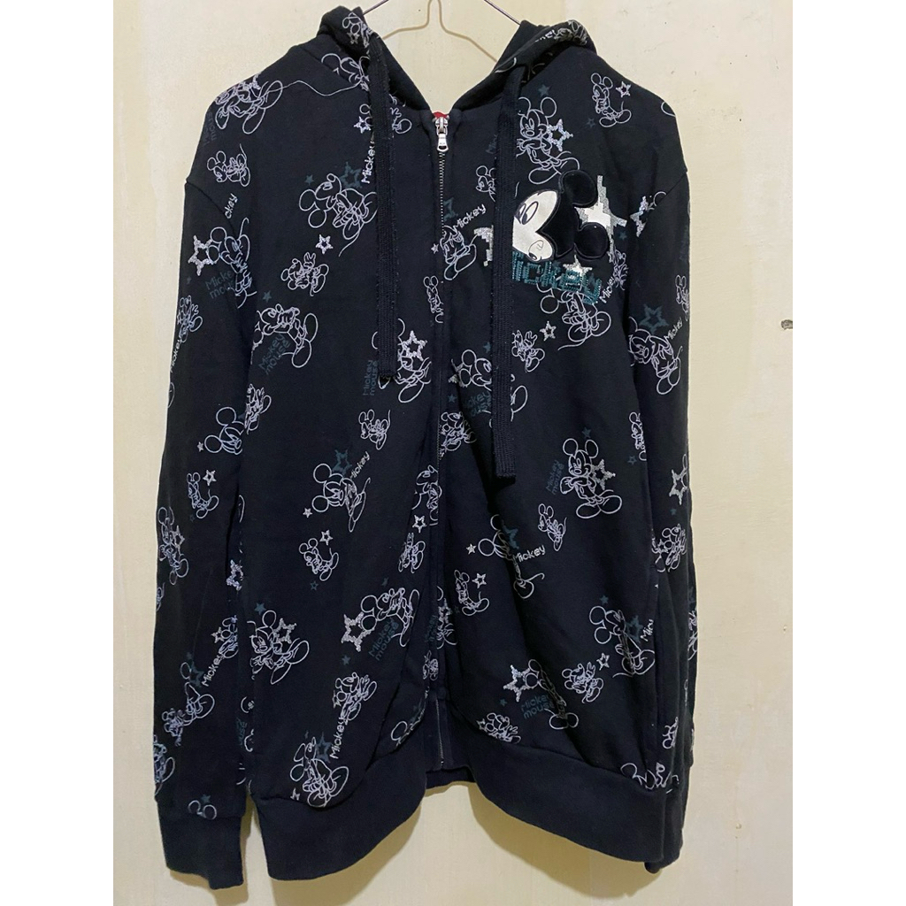 Preloved Hoodie hitam mickey mouse zipper