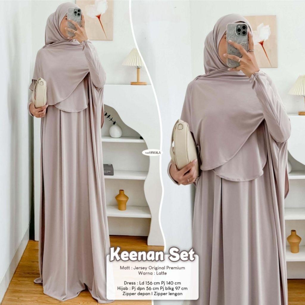 Keenan Set - Setelan Gamis Dress dan Hijab Jilbab / Bahan Jersey Premium / Lengan Zipper Sleting Bus