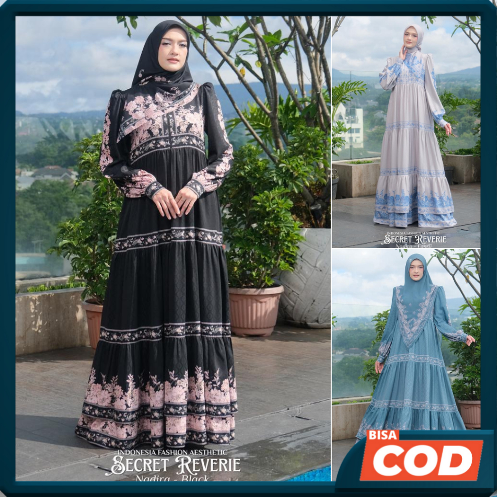 Set Gamis Dress Syari Ceruty Babydoll Premium Couple Terbaru Nadira Masya Syari Original Madenia Sya