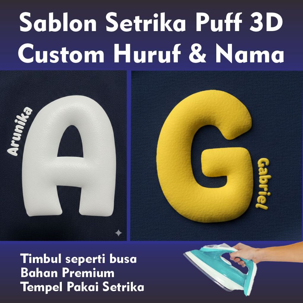 Stiker Kaos Sablon Setrika Custom Huruf Nama | Polyflex Puff Premium