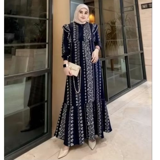 Gamis Midi Dress Rayon Motif Terbaru Etnik Motif Salur Gamis Adem
