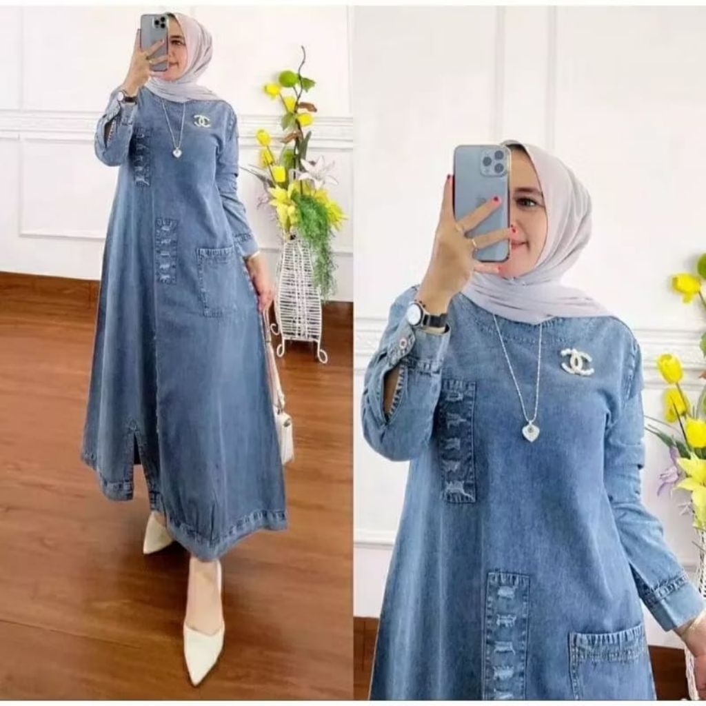 Gamis Jeans Maksi // Dress Snow Blue // Pakaian Wanita Muslim Terbaru 2026
