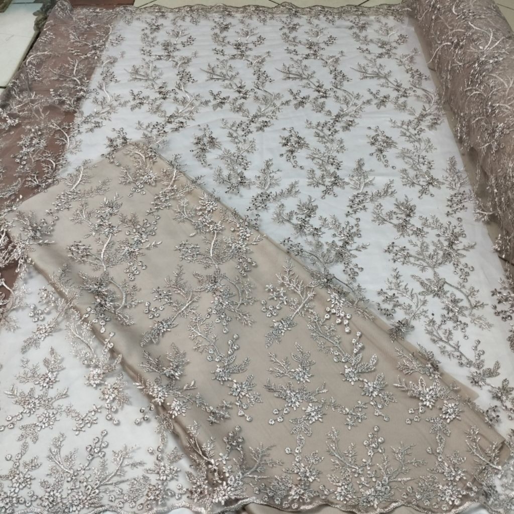 bahan kain tile zoya bordir tebal premium/kain tile bordir kebaya cantik