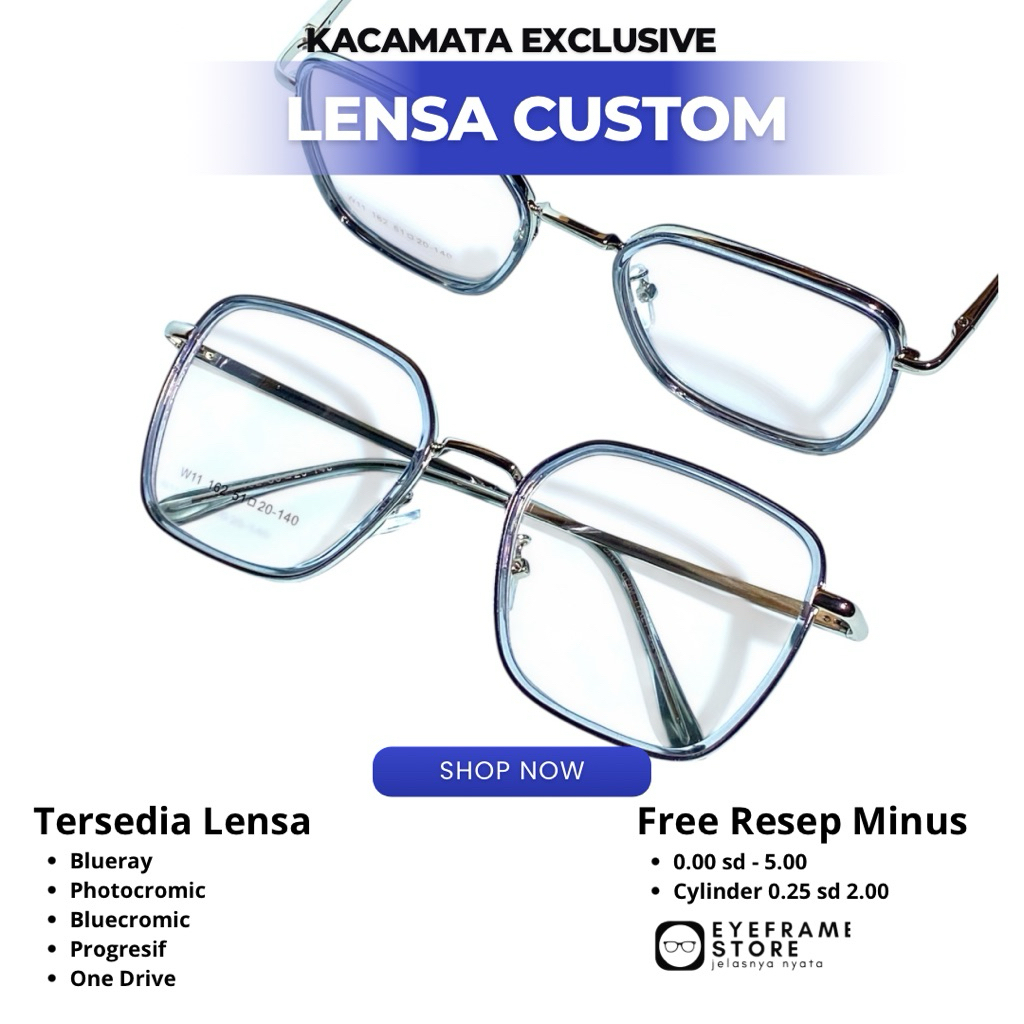 Kacamata Kotak Photocromic Anti radiasi Terima Resep Minus Bluecromic SL125