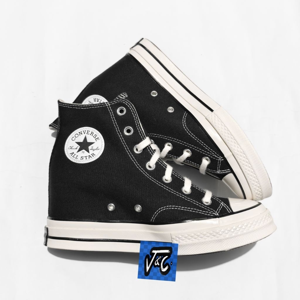 Converse Chuck 70 70s Wedge Platform Lifted Height Classic Canvas Hi Black