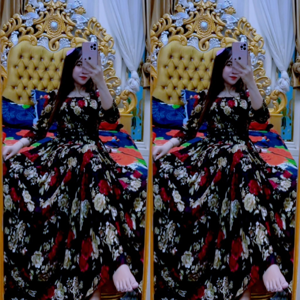 Dress cinderella full smoke bunga-bunga