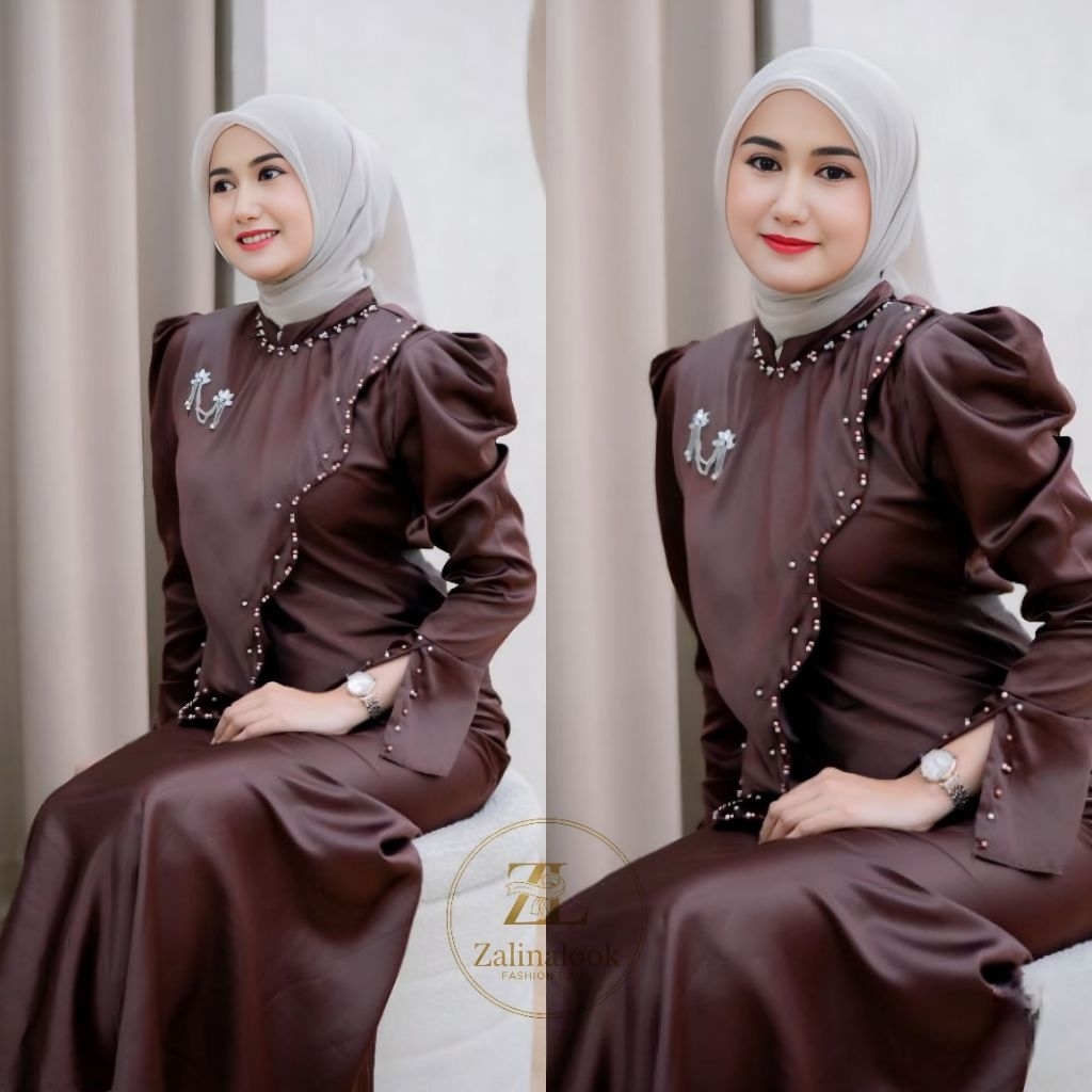 Trisha Dress Gamis Satin Premium Payet Bridesmaid