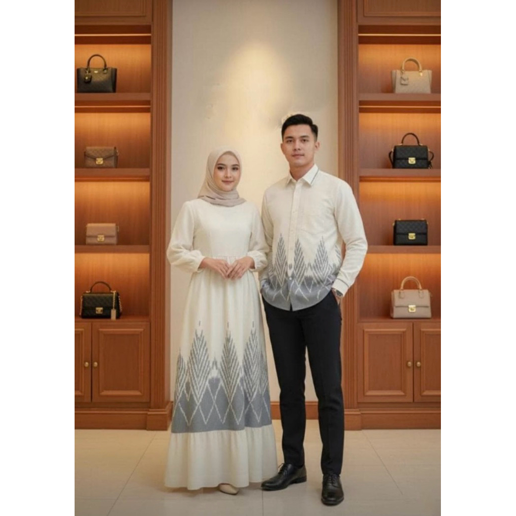 Couple tenun Jepara gamis tenun Jepara baju Lebaran tenun etnik gamis Lebaran 2026 gamis raya terbar
