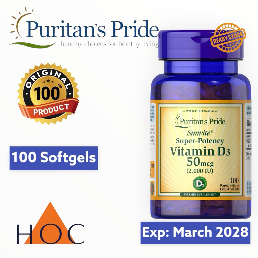 PURITAN PRIDE Vitamin D3 2000 IU 100 Softgels Puritan's Pride USA