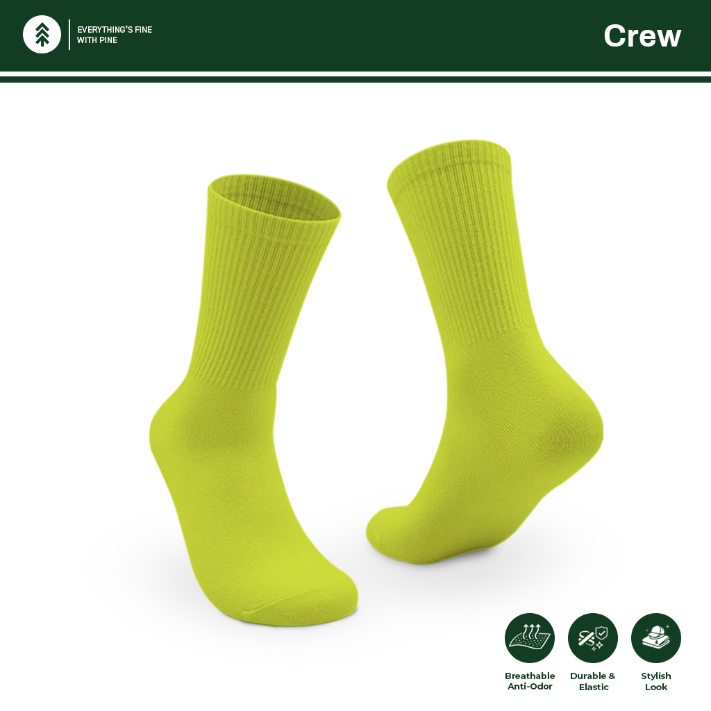 PINE SOCKS Kaos Kaki Crew Oldschool Polos/Basic Hijau Neon