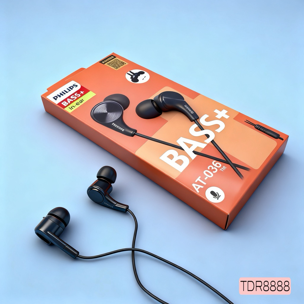 Headset Earphone Handsfree Philips AT036 AT-036 BASS+ JERNIH