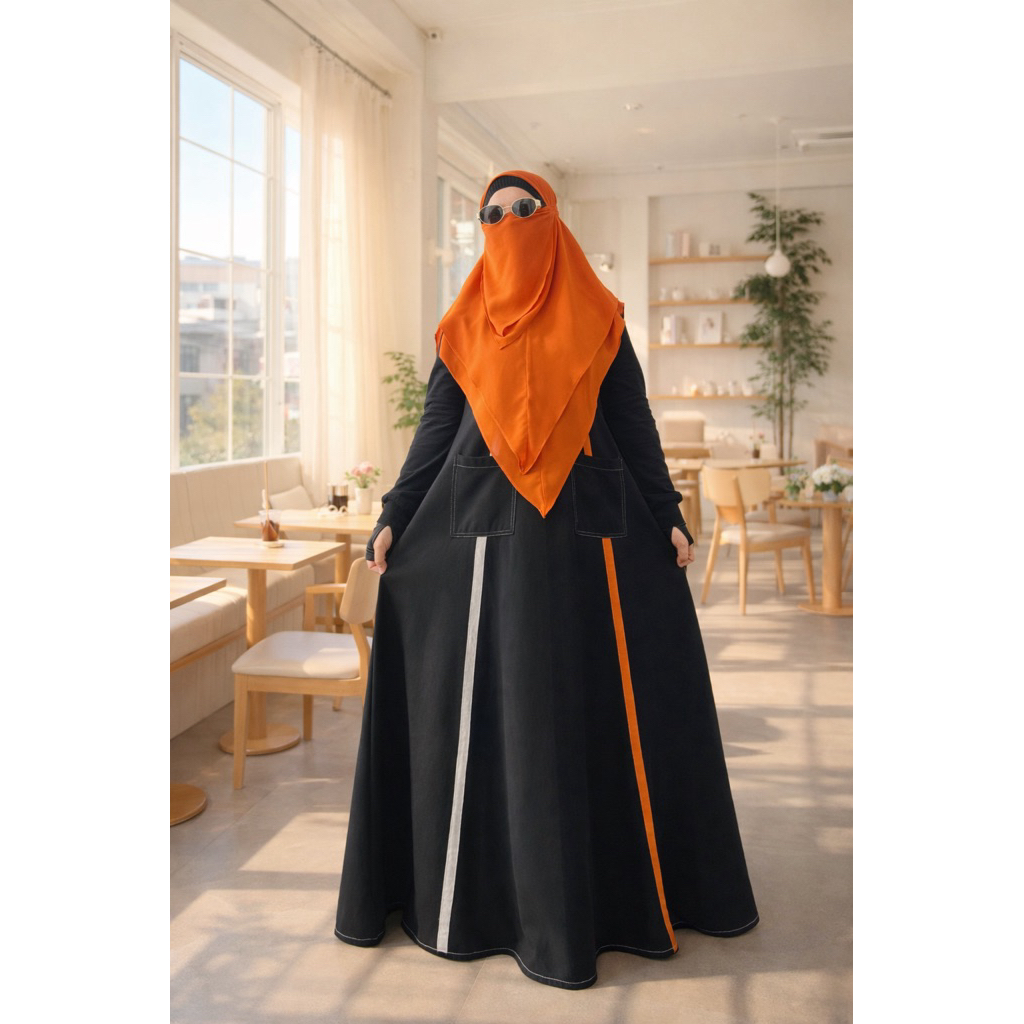 Zisheeri Stella Sporty Gamis Hitam Polo Premium dengan karakter yang flowy dan lembut