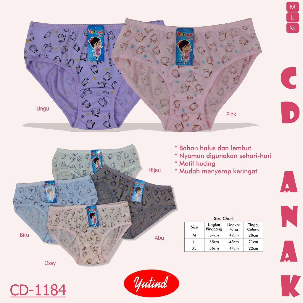 3 Pcs Celana Dalam Anak Perempuan Yutind Kids Motif Acak Katun Lembut