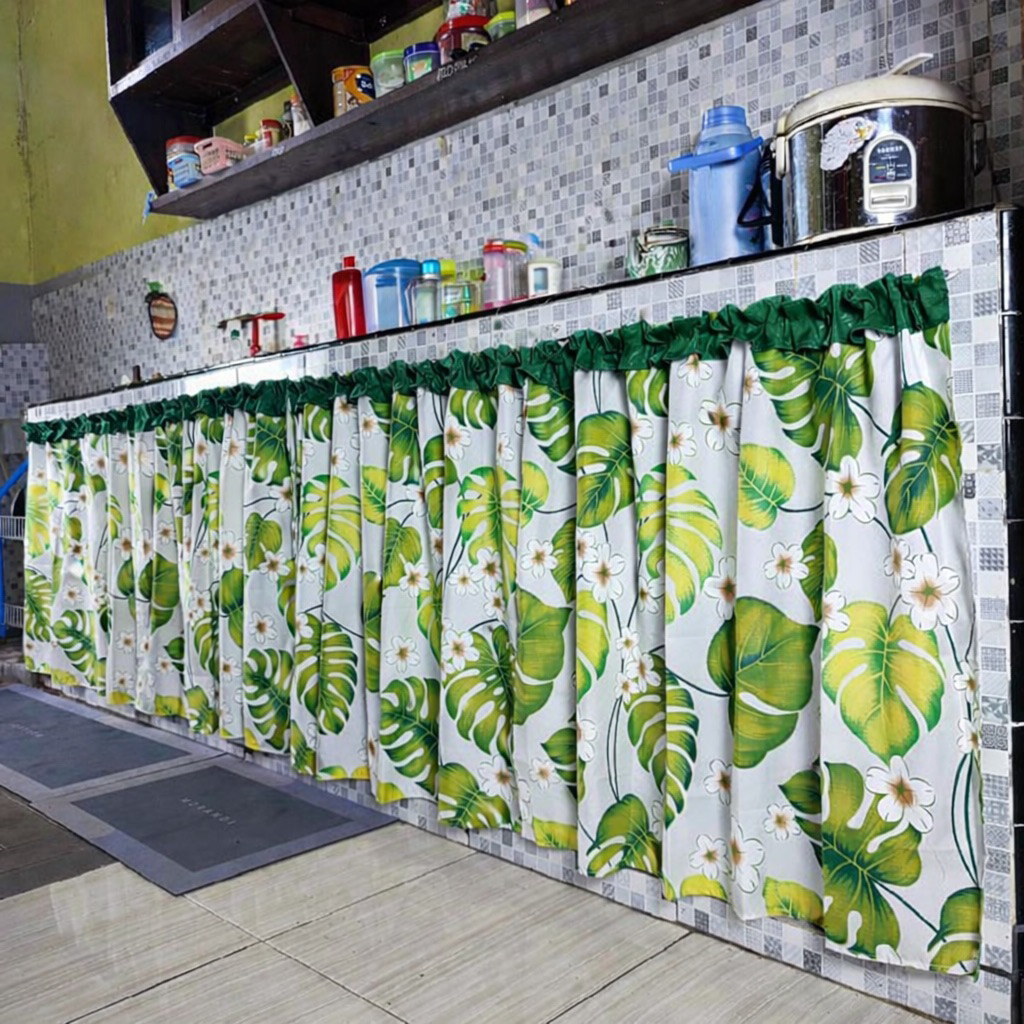 Gorden Kolong Dapur Waterproof | Penutup Bawah Wastafel Rak Piring Tirai Dapur Aesthetic